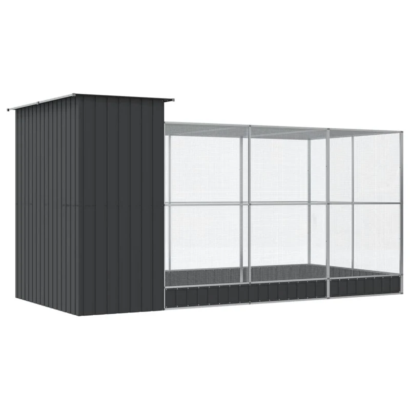 Volière cage à oiseaux avec extension argenté 416 x 203 x 216 cm acier Argent 02_0045653
