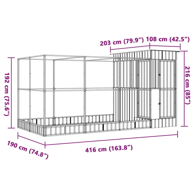 Volière cage à oiseaux avec extension argenté 416 x 203 x 216 cm acier Argent 02_0045653