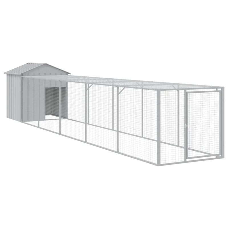 Poulailler enclos cage poules avec cour clair 117 x 609 x 123 cm acier galvanisé gris 02_0043960
