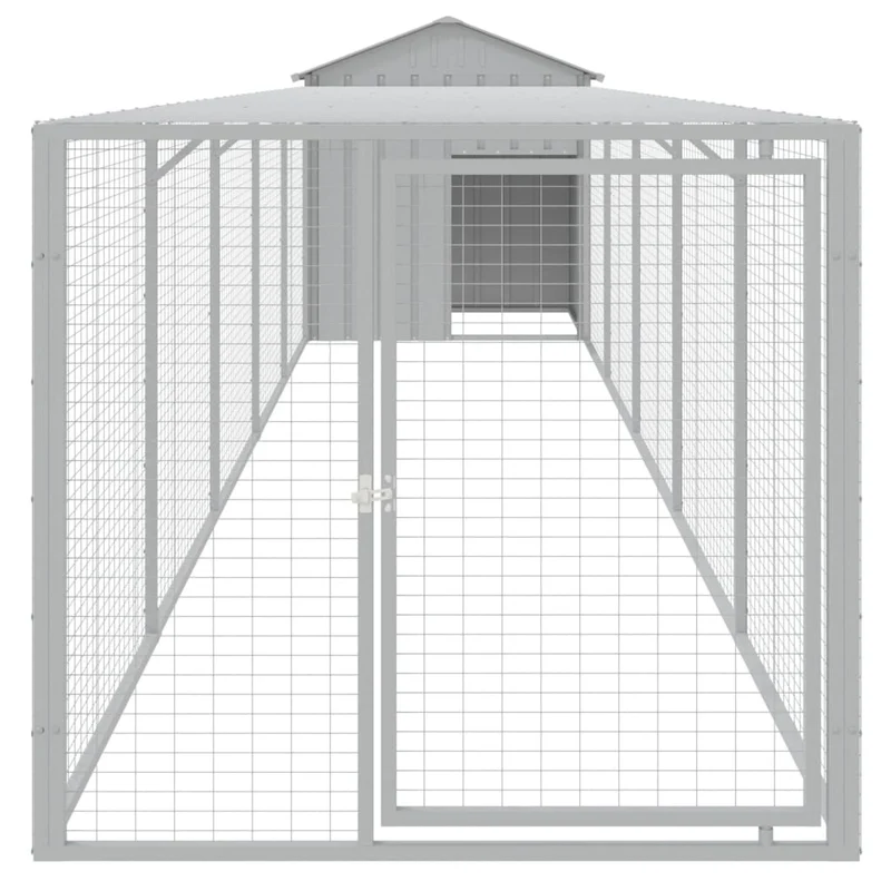 Poulailler enclos cage poules avec cour clair 117 x 609 x 123 cm acier galvanisé gris 02_0043960