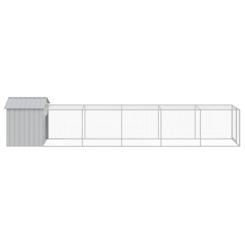 Poulailler enclos cage poules avec cour clair 117 x 609 x 123 cm acier galvanisé gris 02_0043960