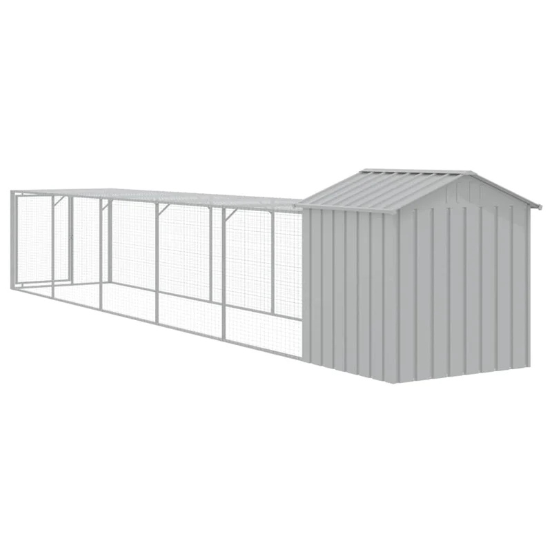 Poulailler enclos cage poules avec cour clair 117 x 609 x 123 cm acier galvanisé gris 02_0043960