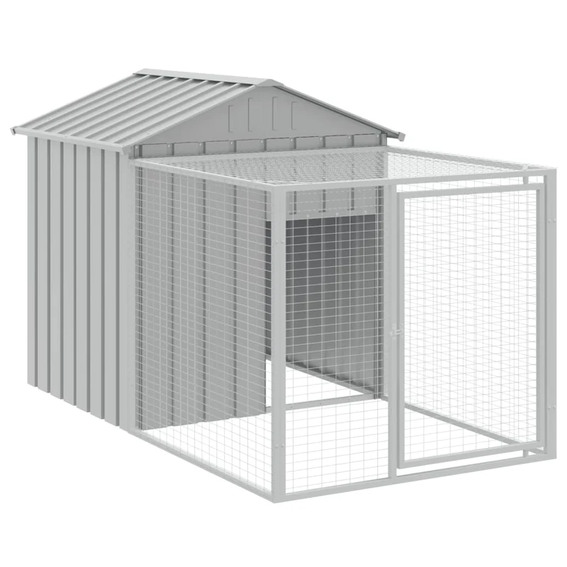Poulailler enclos cage poules avec cour clair 117 x 609 x 123 cm acier galvanisé gris 02_0043960