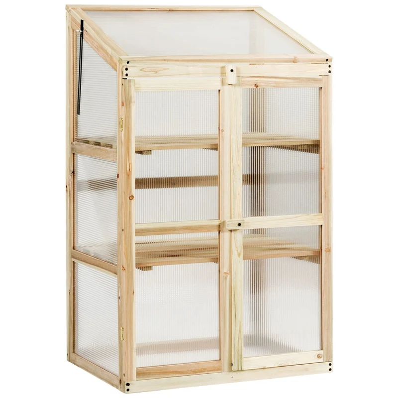 Mini serre de jardin 60 x 45 x 100 cm avec étagères à 3 niveaux design épuré en sapin nature 20_0019534