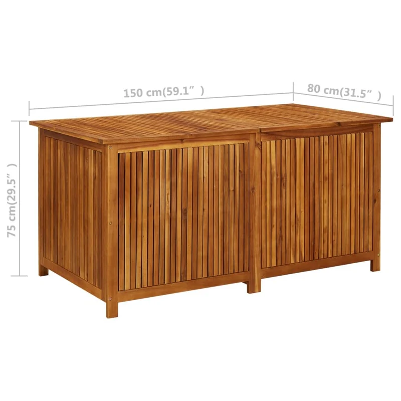 Coffre boîte meuble de jardin rangement 150 x 80 x 75 cm bois d'acacia solide 02_0013012