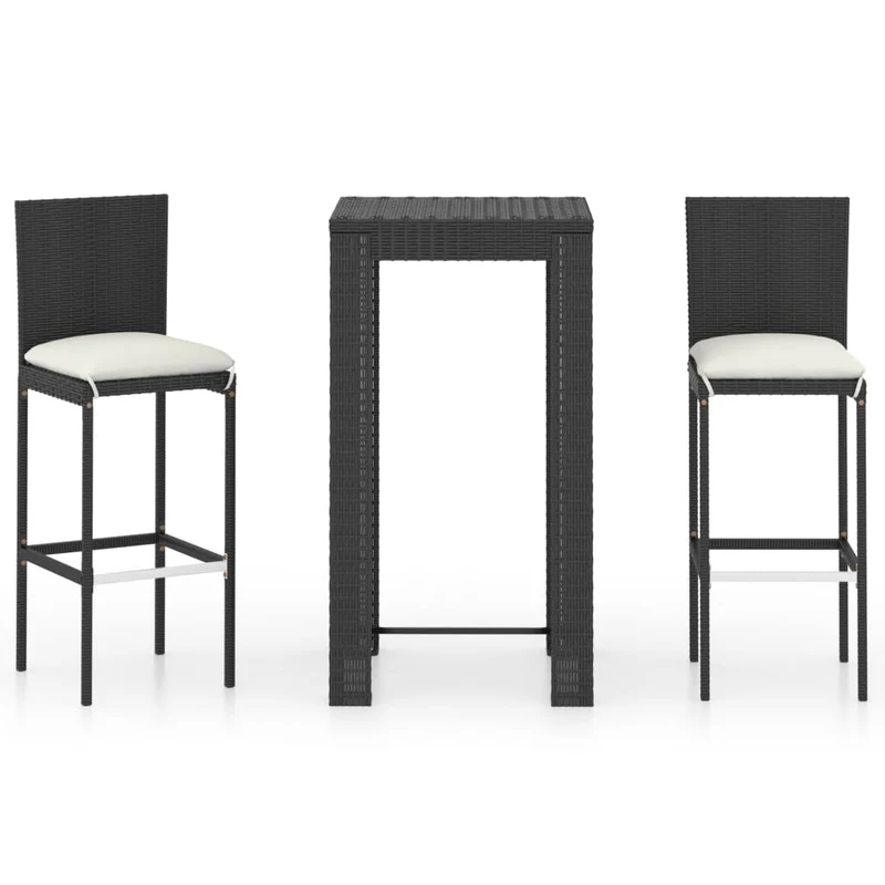 Ensemble de bar de jardin 3 pièces et coussins résine tressée noir 02_0013368