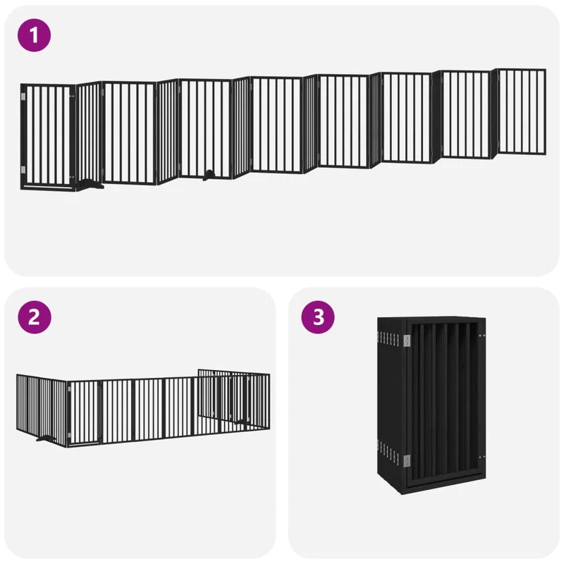 Barrière de sécurité pour chien animaux de compagnie porte pliable 15panneaux bois peuplier noir 02_0023214
