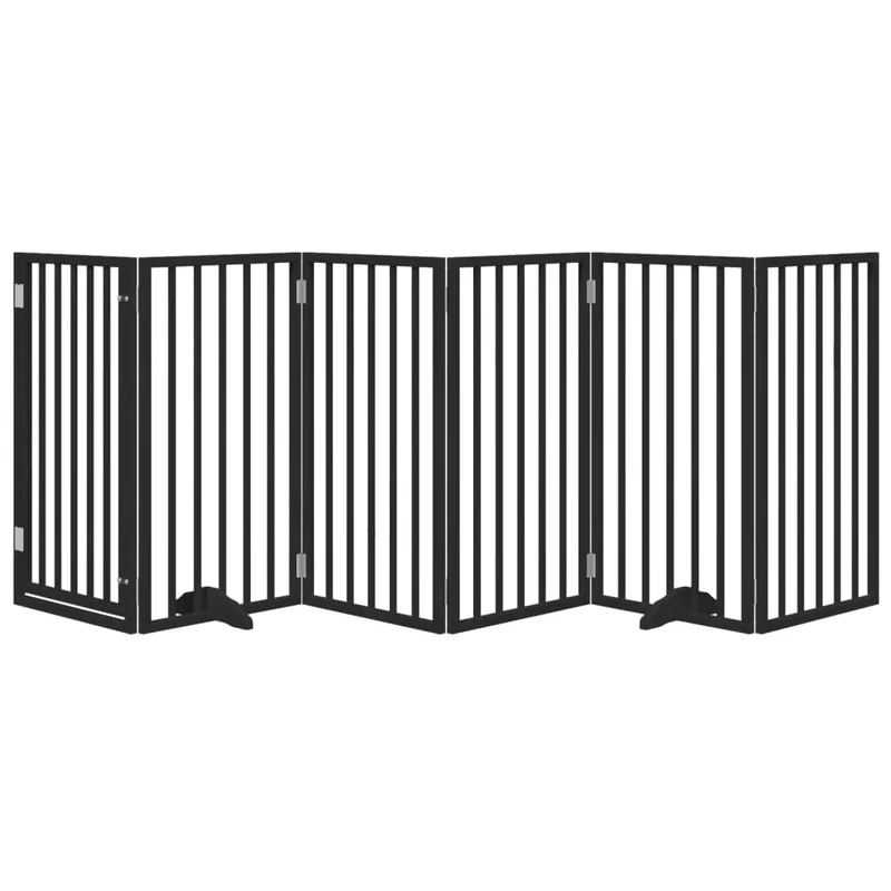Barrière de sécurité pour chien animaux de compagnies et porte 6 panneaux bois de peuplier noir 02_0023363