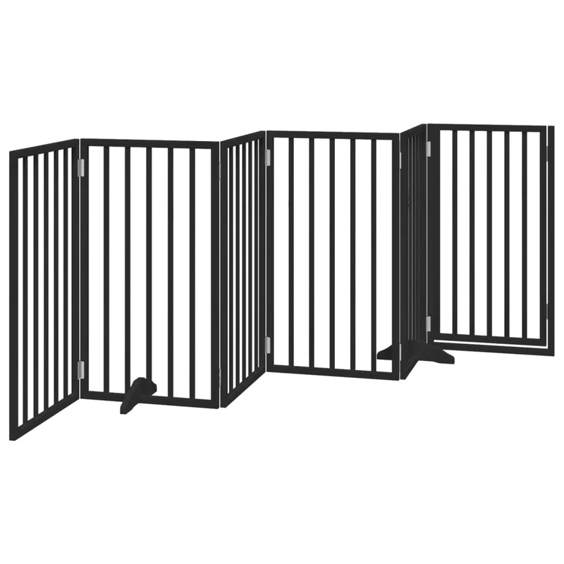Barrière de sécurité pour chien animaux de compagnies et porte 6 panneaux bois de peuplier noir 02_0023363