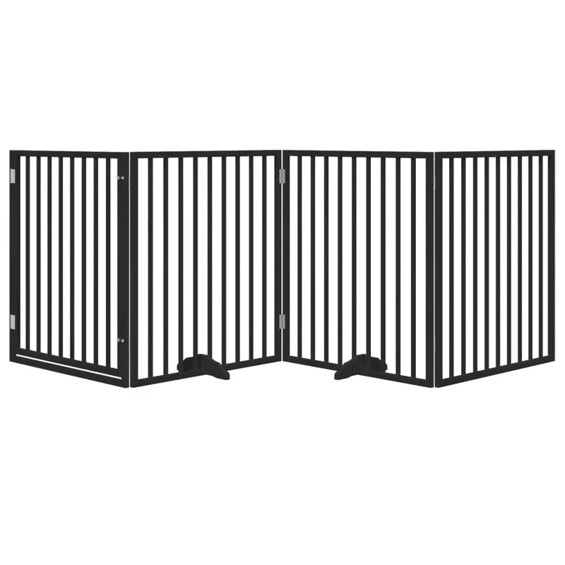 Barrière de sécurité pour chien animaux de compagnies et porte 4 panneaux bois de peuplier noir 02_0023353