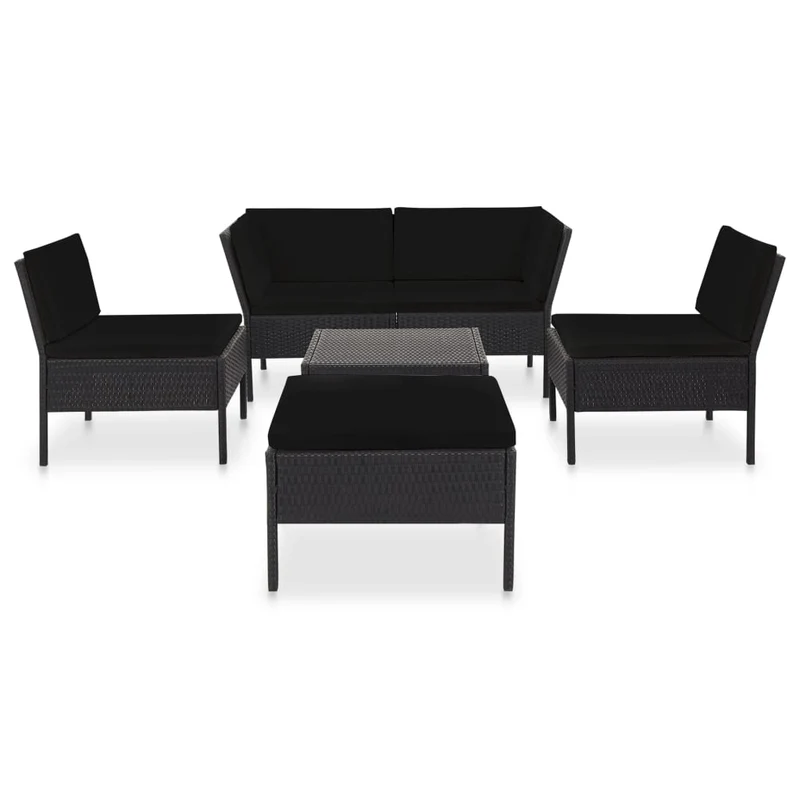 Salon de jardin meuble d'extérieur ensemble de mobilier 6 pièces avec coussins résine tressée noir 02_0016918