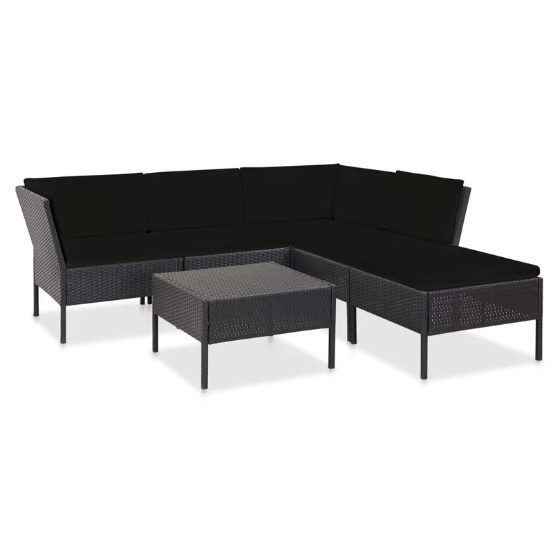 Salon de jardin meuble d'extérieur ensemble de mobilier 6 pièces avec coussins résine tressée noir 02_0016918