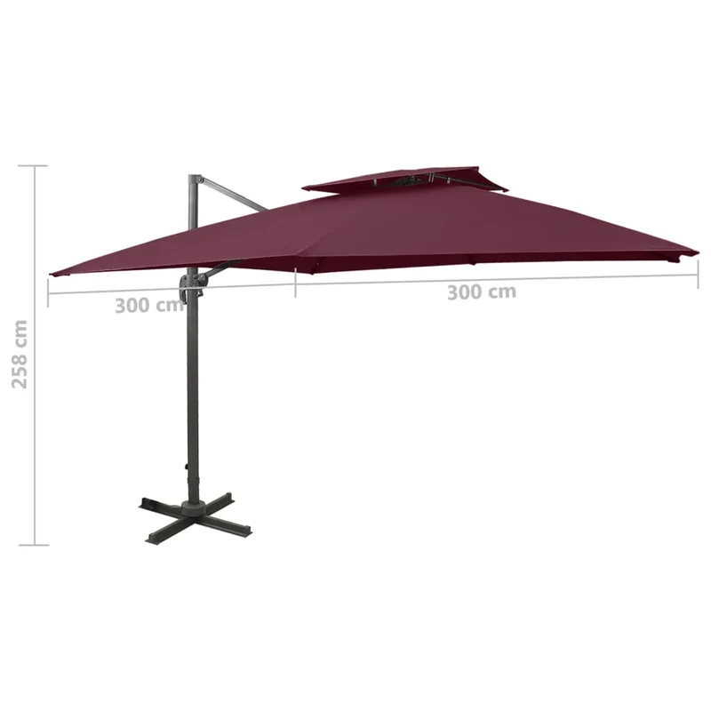 Parasol déporté à double toit 300 x 300 cm rouge bordeaux 02_0008559