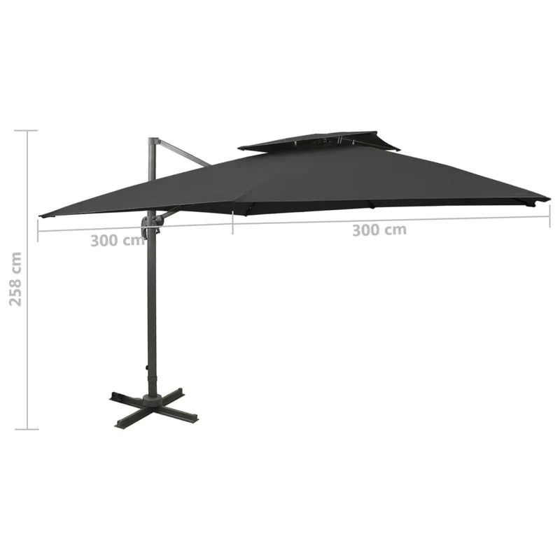 Parasol déporté à double toit 300 x 300 cm noir 02_0008558