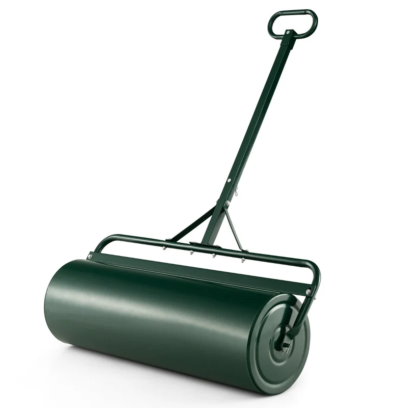 Rouleau à gazon de jardin 99 x 30 x 137 cm grande capacité 63L léger et pratique en métal vert 20_0018463