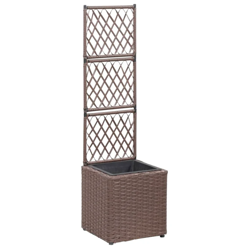 Jardinière lit surélevé plantes fleurs jardin treillis 1 pot 30 x 30 x 107 cm résine tressée marron 02_0001270