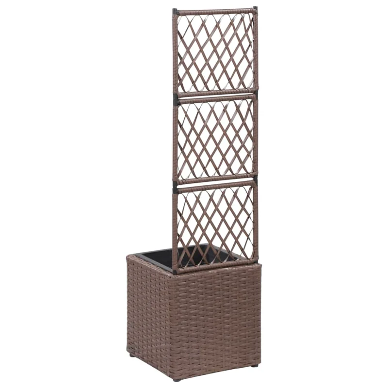 Jardinière lit surélevé plantes fleurs jardin treillis 1 pot 30 x 30 x 107 cm résine tressée marron 02_0001270