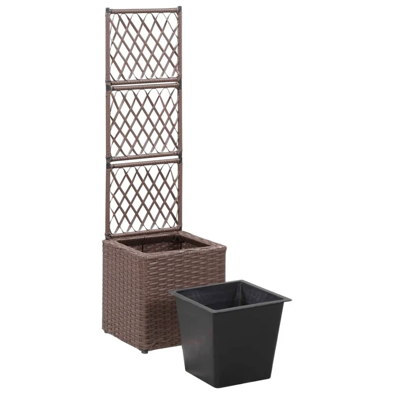 Jardinière lit surélevé plantes fleurs jardin treillis 1 pot 30 x 30 x 107 cm résine tressée marron 02_0001270