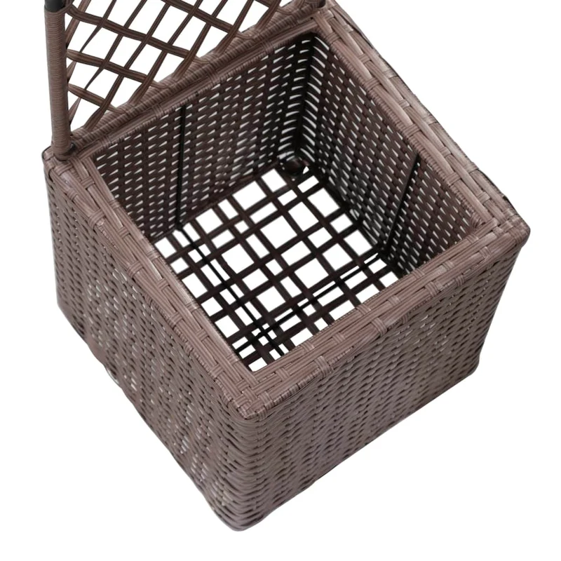 Jardinière lit surélevé plantes fleurs jardin treillis 1 pot 30 x 30 x 107 cm résine tressée marron 02_0001270