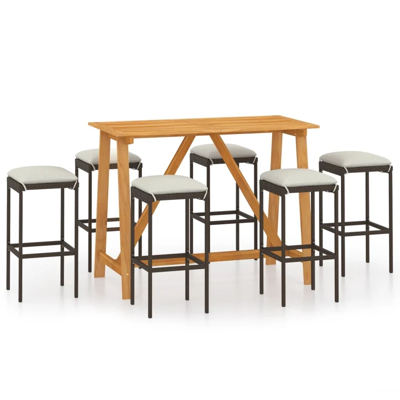 Ensemble de bar de jardin avec coussins 7 pièces marron 02_0013467