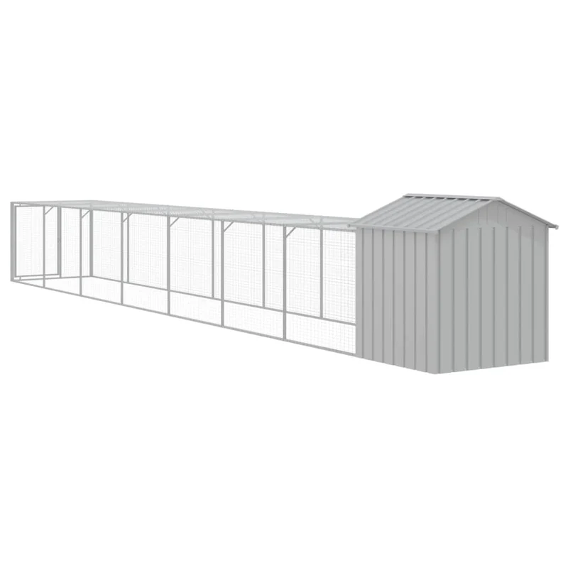 Poulailler enclos cage poules avec cour clair 117 x 813 x 123 cm acier galvanisé gris 02_0043961