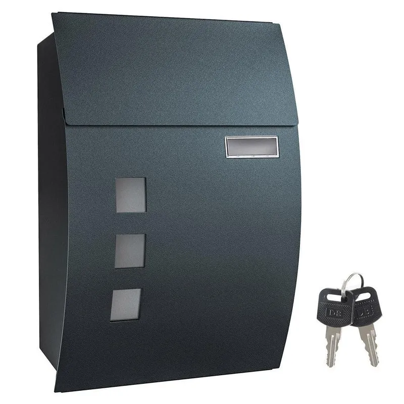 Boîte aux lettres murale avec fenêtres de visualisation emplacement pour nom 2 clés facile à installer gris anthracite 12_0001643