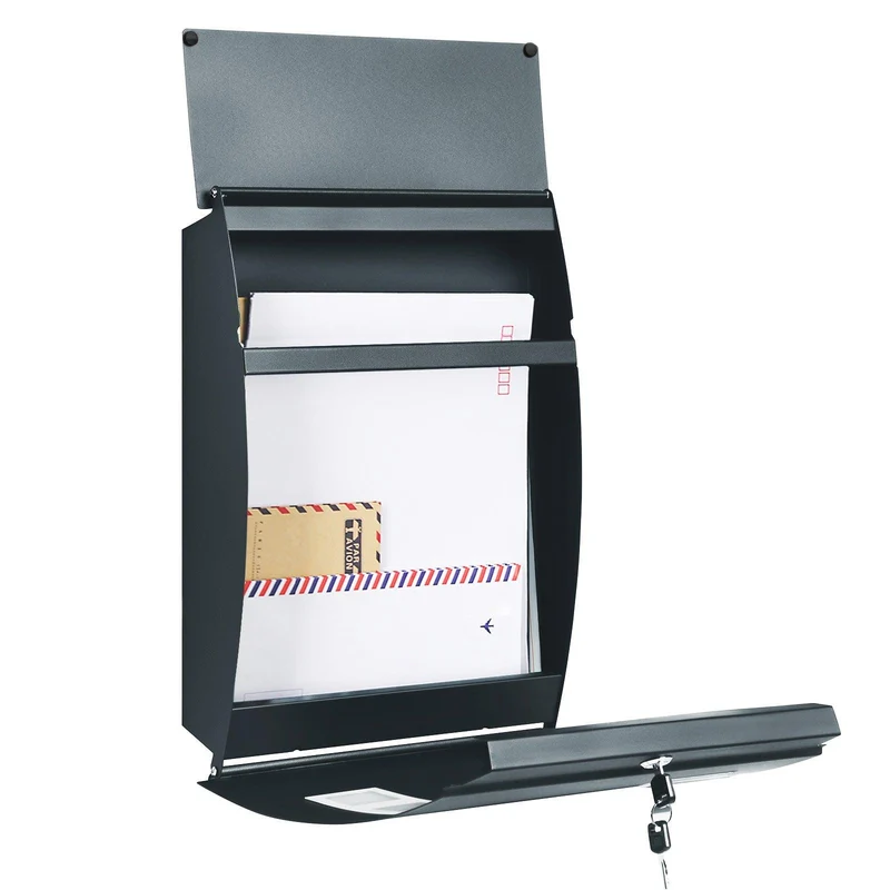 Boîte aux lettres murale avec fenêtres de visualisation emplacement pour nom 2 clés facile à installer gris anthracite 12_0001643