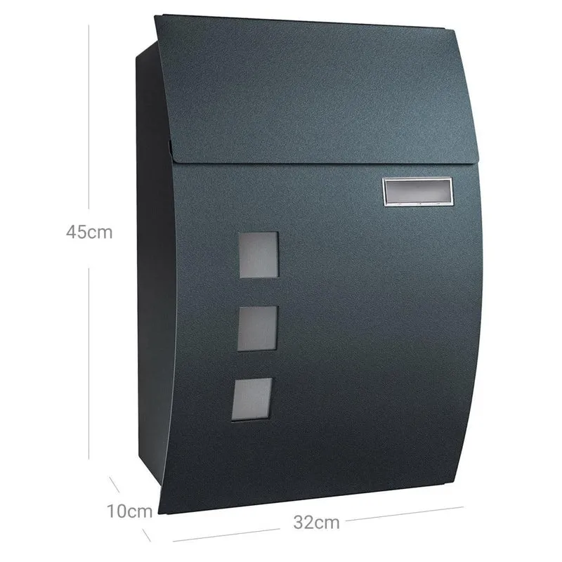 Boîte aux lettres murale avec fenêtres de visualisation emplacement pour nom 2 clés facile à installer gris anthracite 12_0001643
