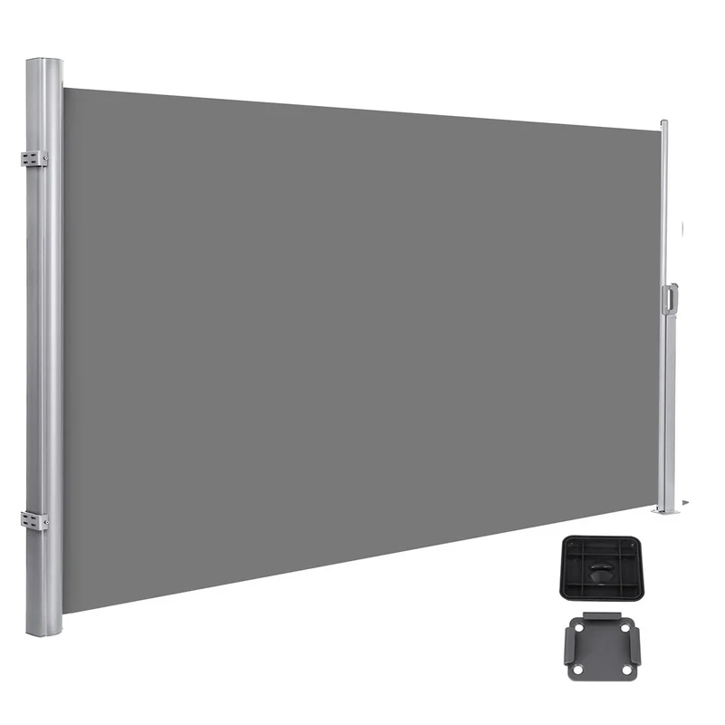 Store latéral brise-vue rétractable paravent pare-soleil pour balcon patio terrasse et jardin avec fixation au sol protection de la vie privée 2 x 3,5 m (h x l) gris 12_0001856