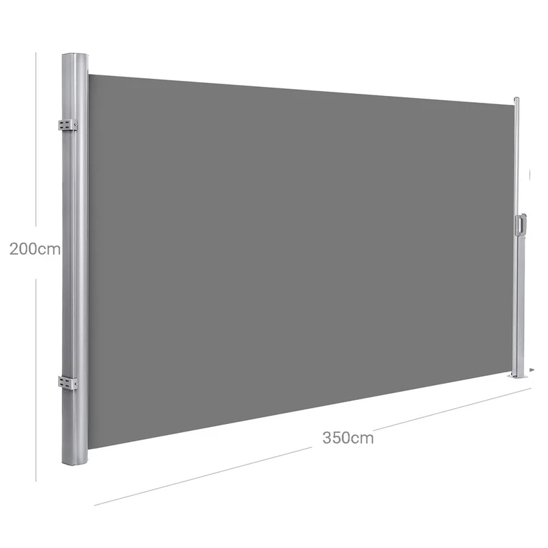 Store latéral brise-vue rétractable paravent pare-soleil pour balcon patio terrasse et jardin avec fixation au sol protection de la vie privée 2 x 3,5 m (h x l) gris 12_0001856