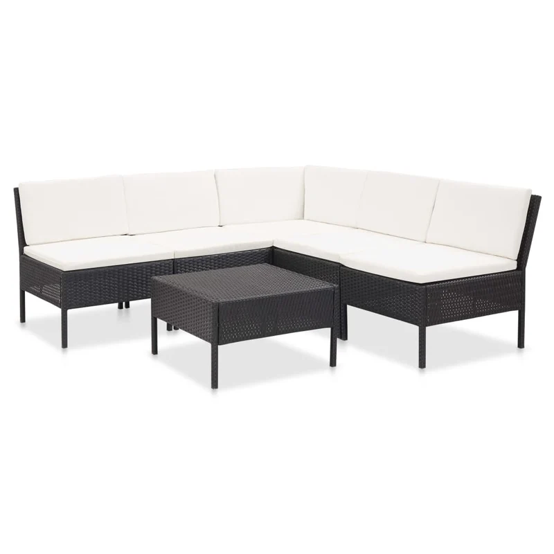 Salon de jardin meuble d'extérieur ensemble de mobilier 6 pièces avec coussins résine tressée noir 02_0016915