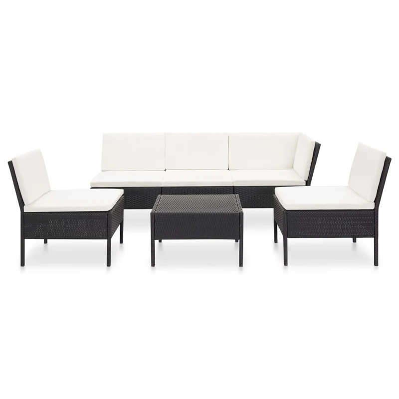 Salon de jardin meuble d'extérieur ensemble de mobilier 6 pièces avec coussins résine tressée noir 02_0016915