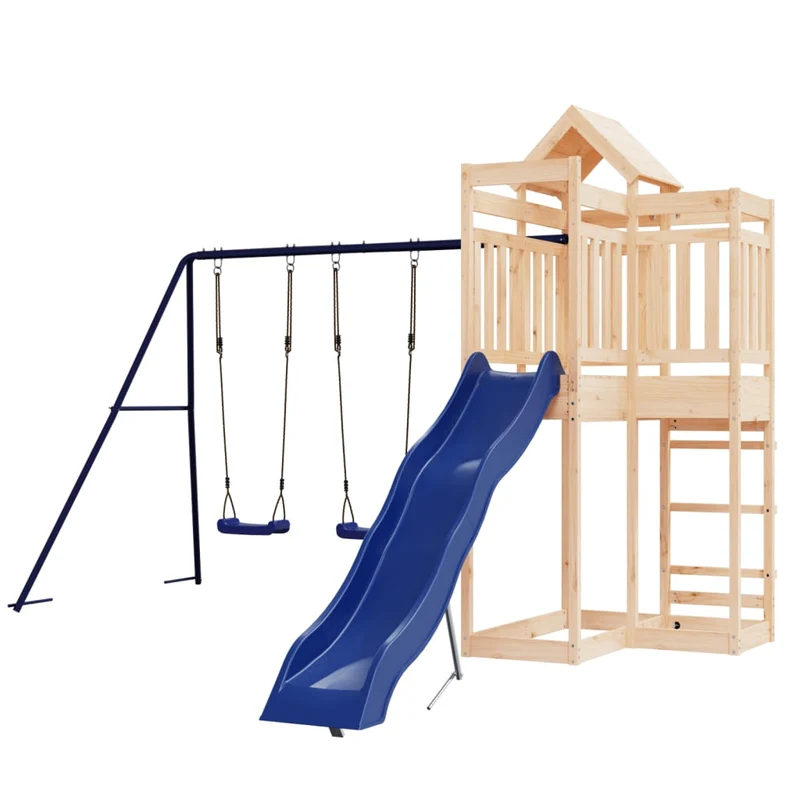 Aire de jeux d'extérieur balançoires toboggan portiques robuste jeux jardin 362 x 373 x 238 cm bois de pin massif 02_0004664