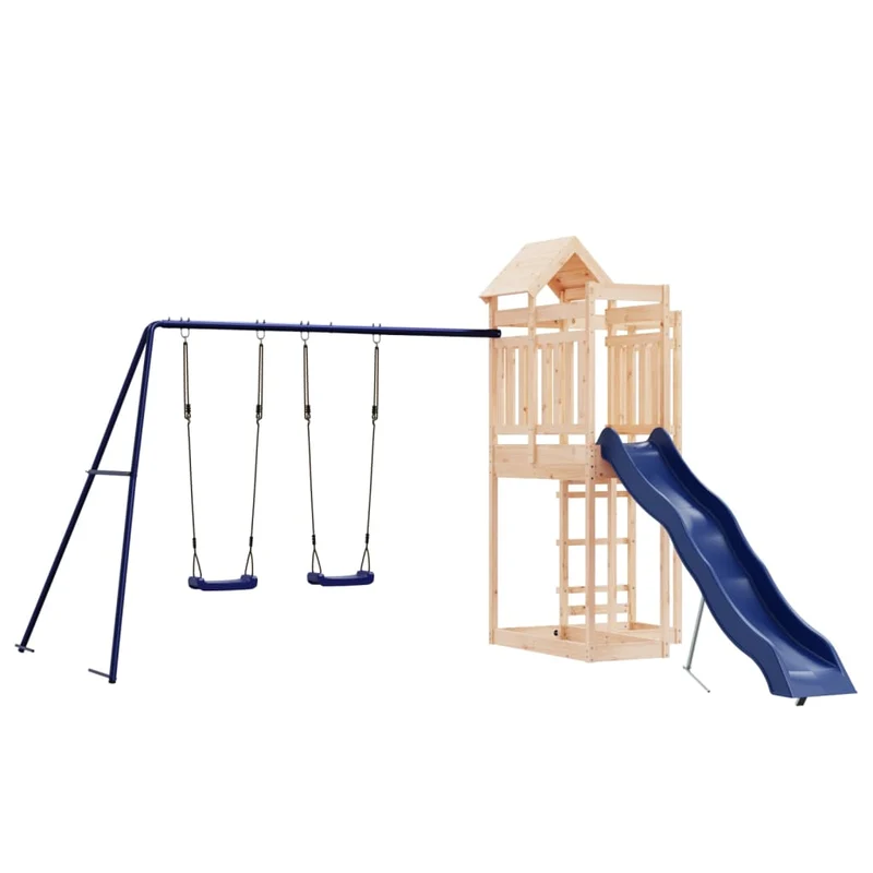 Aire de jeux d'extérieur balançoires toboggan portiques robuste jeux jardin 362 x 373 x 238 cm bois de pin massif 02_0004664