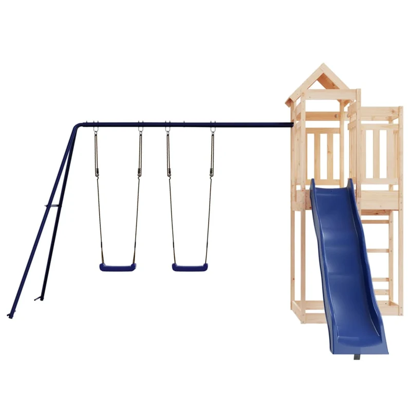 Aire de jeux d'extérieur balançoires toboggan portiques robuste jeux jardin 362 x 373 x 238 cm bois de pin massif 02_0004664