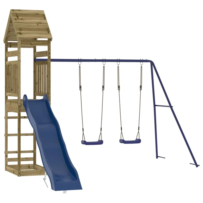 Aire de jeux d'extérieur balançoires toboggan portiques robuste jeux jardin 315 x 373 x 264 cm bois de pin imprégné 02_0004941