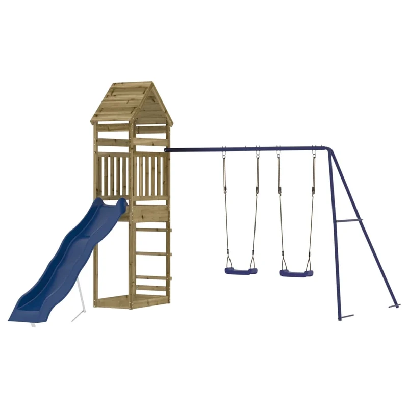 Aire de jeux d'extérieur balançoires toboggan portiques robuste jeux jardin 315 x 373 x 264 cm bois de pin imprégné 02_0004941