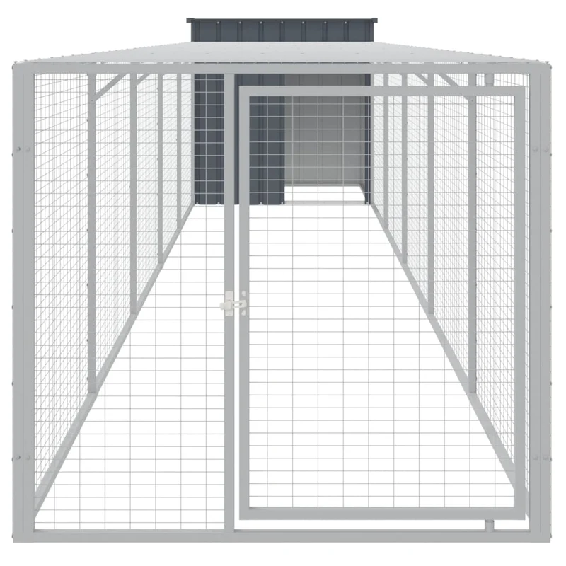 Poulailler enclos cage poules avec cour 110 x 609 x 110 cm acier galvanisé anthracite 02_0043942
