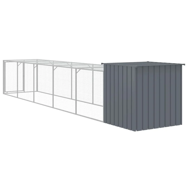 Poulailler enclos cage poules avec cour 110 x 609 x 110 cm acier galvanisé anthracite 02_0043942