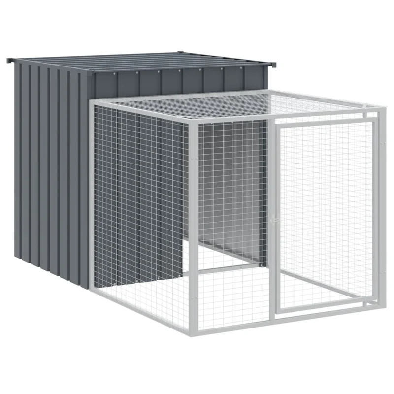 Poulailler enclos cage poules avec cour 110 x 609 x 110 cm acier galvanisé anthracite 02_0043942