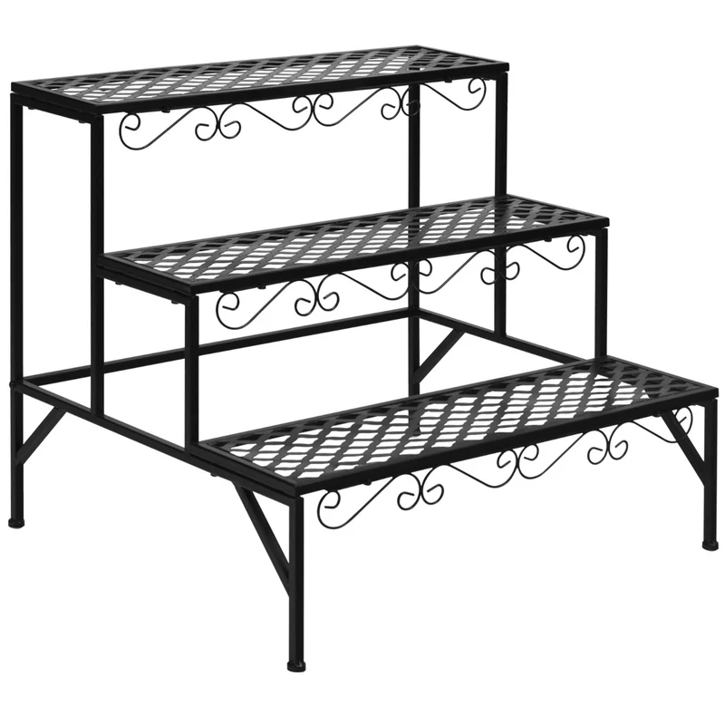 Présentoir pour plantes 3 niveaux 70 x 60 x 60,5 cm charge max 45kg design moderne en métal noir 20_0020527