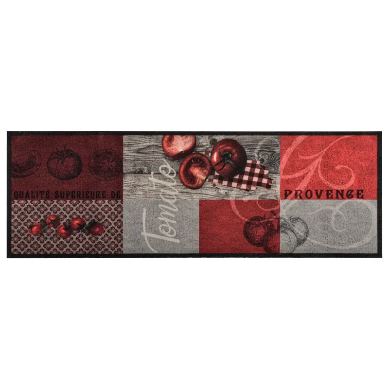 Tapis de cuisine lavable décoratif rectangulaire 300 x 60 cm antidérapant ambiance cosy en polyamide rouge 02_0046516