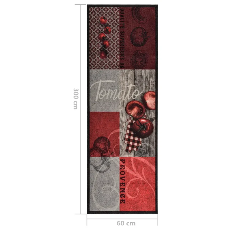 Tapis de cuisine lavable décoratif rectangulaire 300 x 60 cm antidérapant ambiance cosy en polyamide rouge 02_0046516