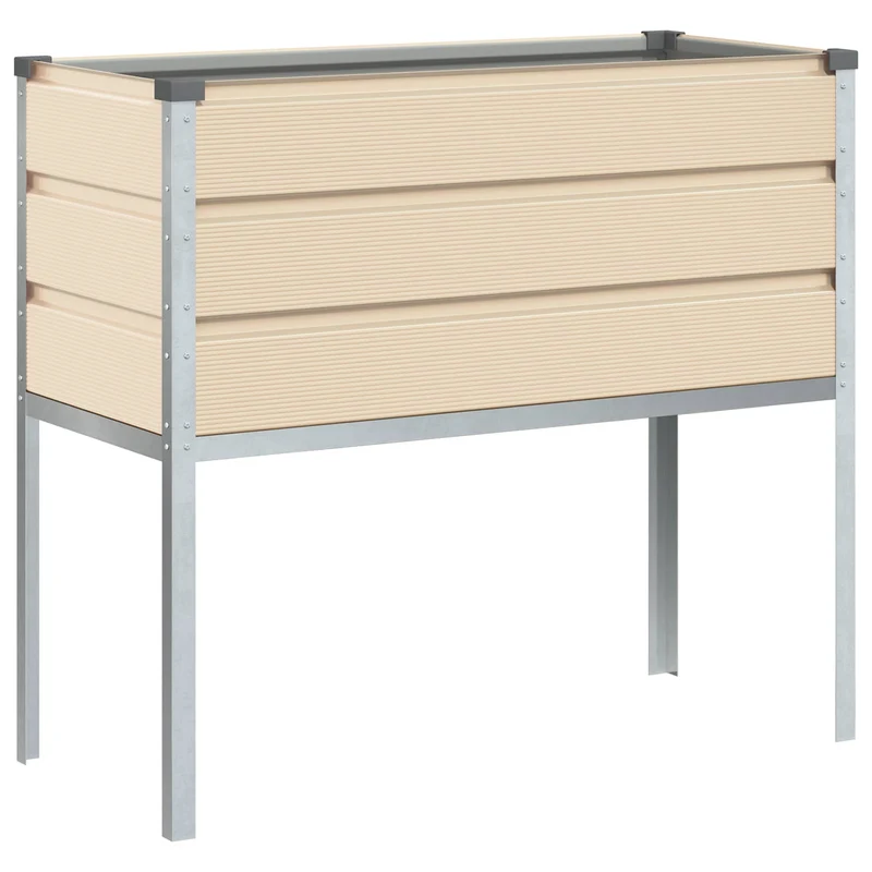 Bac à planter surélevé idéal jardin terrasse 100 x 45 x 90 cm en acier galvanisé ivoire 02_0059173