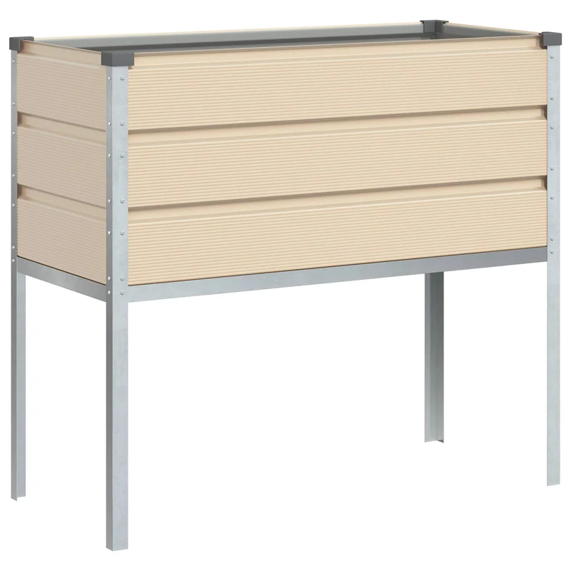 Bac à planter surélevé idéal jardin terrasse 100 x 45 x 90 cm en acier galvanisé ivoire 02_0059173