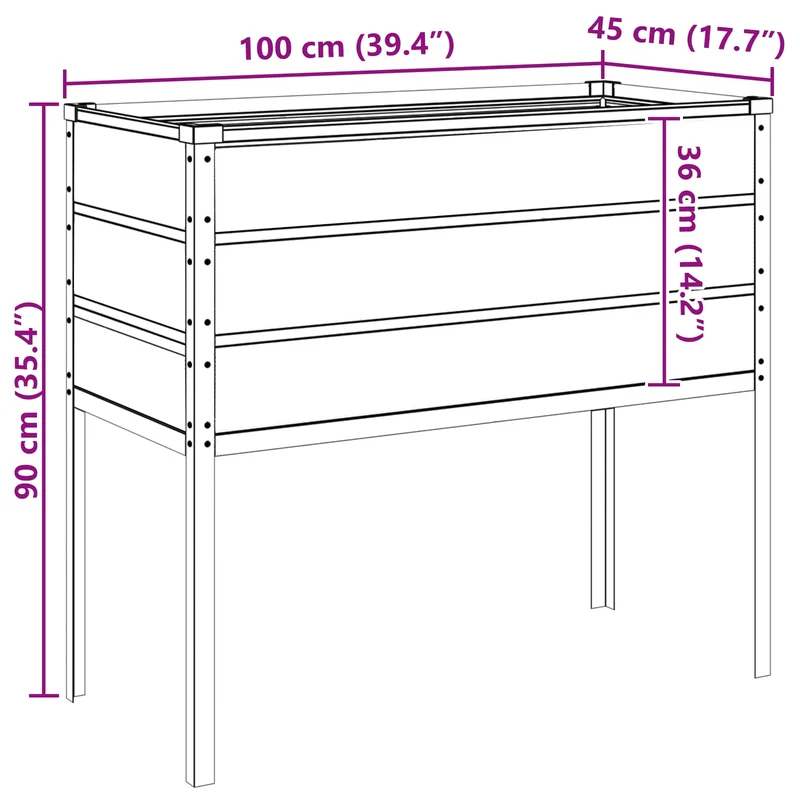Bac à planter surélevé idéal jardin terrasse 100 x 45 x 90 cm en acier galvanisé ivoire 02_0059173