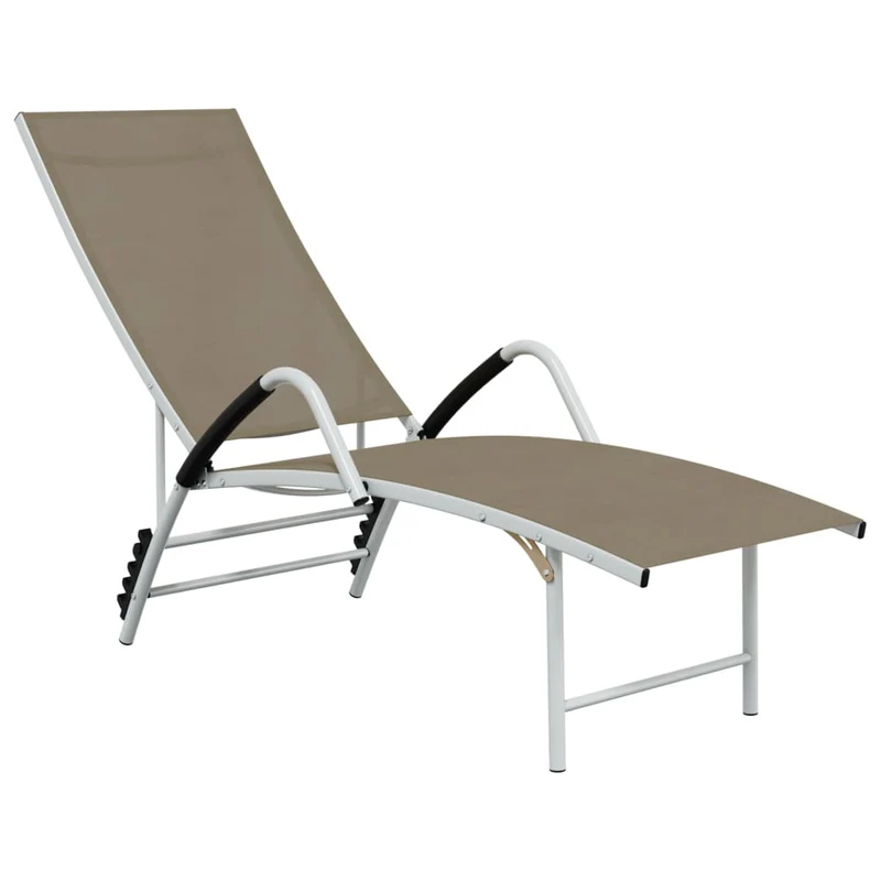 Transat chaise longue bain de soleil lit de jardin terrasse meuble d'extérieur textilène et aluminium taupe 02_0012934