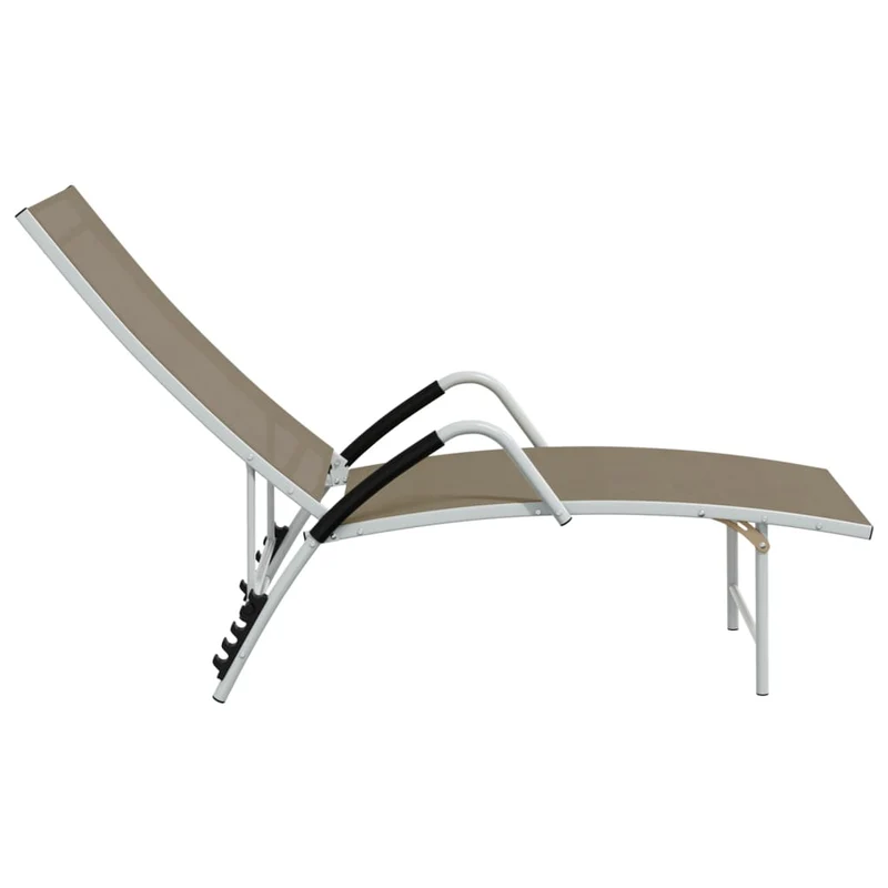 Transat chaise longue bain de soleil lit de jardin terrasse meuble d'extérieur textilène et aluminium taupe 02_0012934
