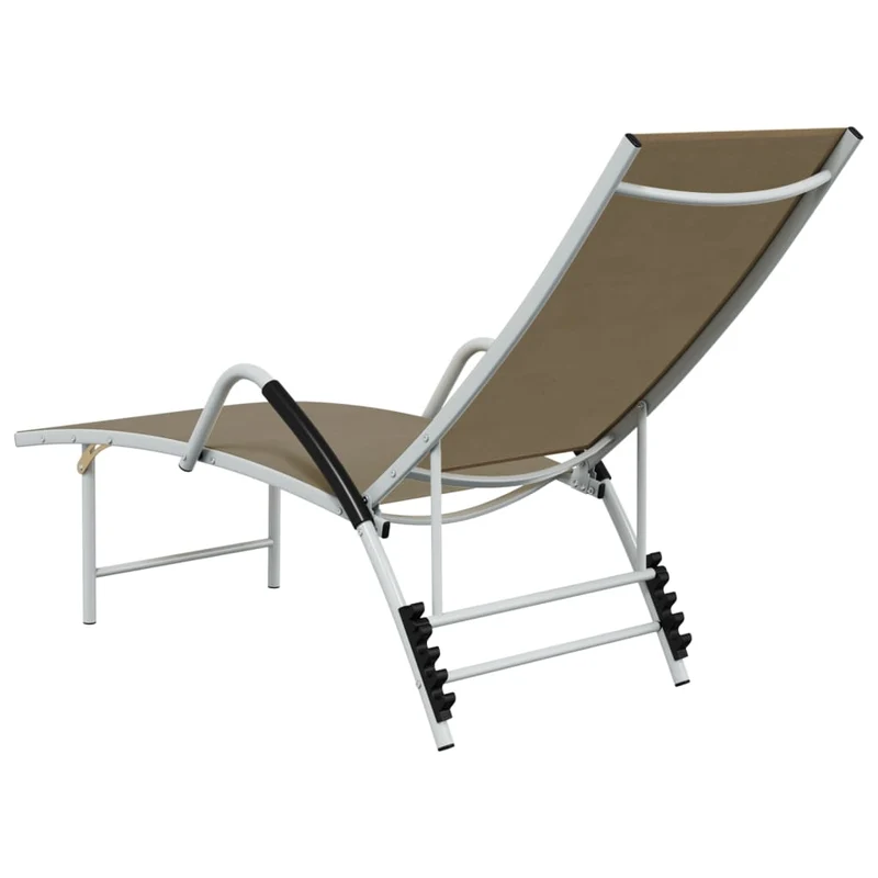 Transat chaise longue bain de soleil lit de jardin terrasse meuble d'extérieur textilène et aluminium taupe 02_0012934