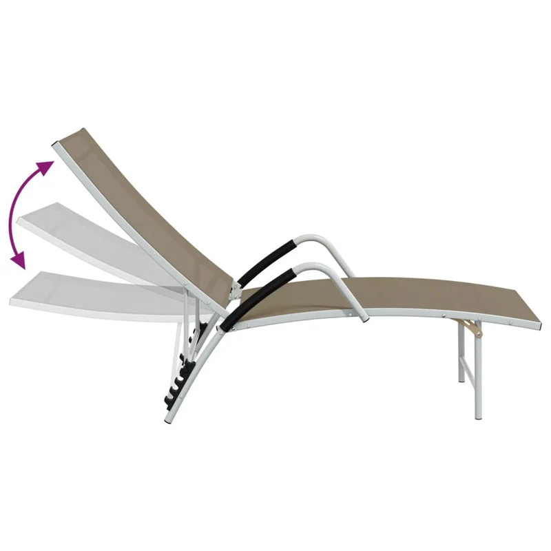 Transat chaise longue bain de soleil lit de jardin terrasse meuble d'extérieur textilène et aluminium taupe 02_0012934